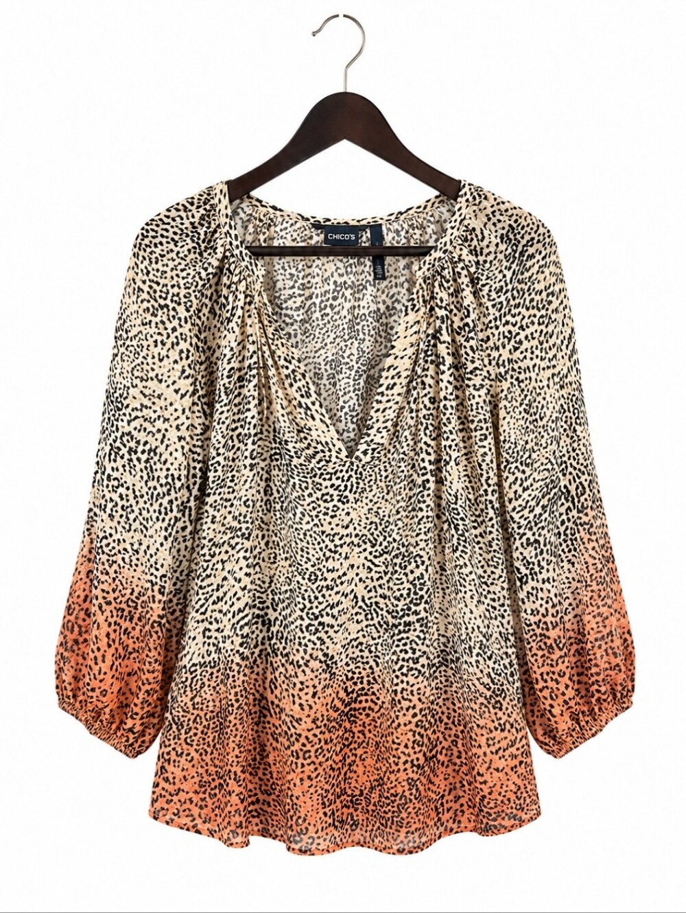 Zac & Rachel Woman Animal Print Ombre Flowy Peasant Blouse Sz 2X